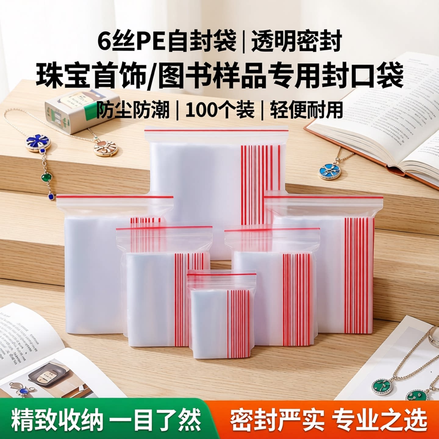 6丝PE自封袋密封小号透明图书珠宝首饰品样品封口塑料包装袋100个