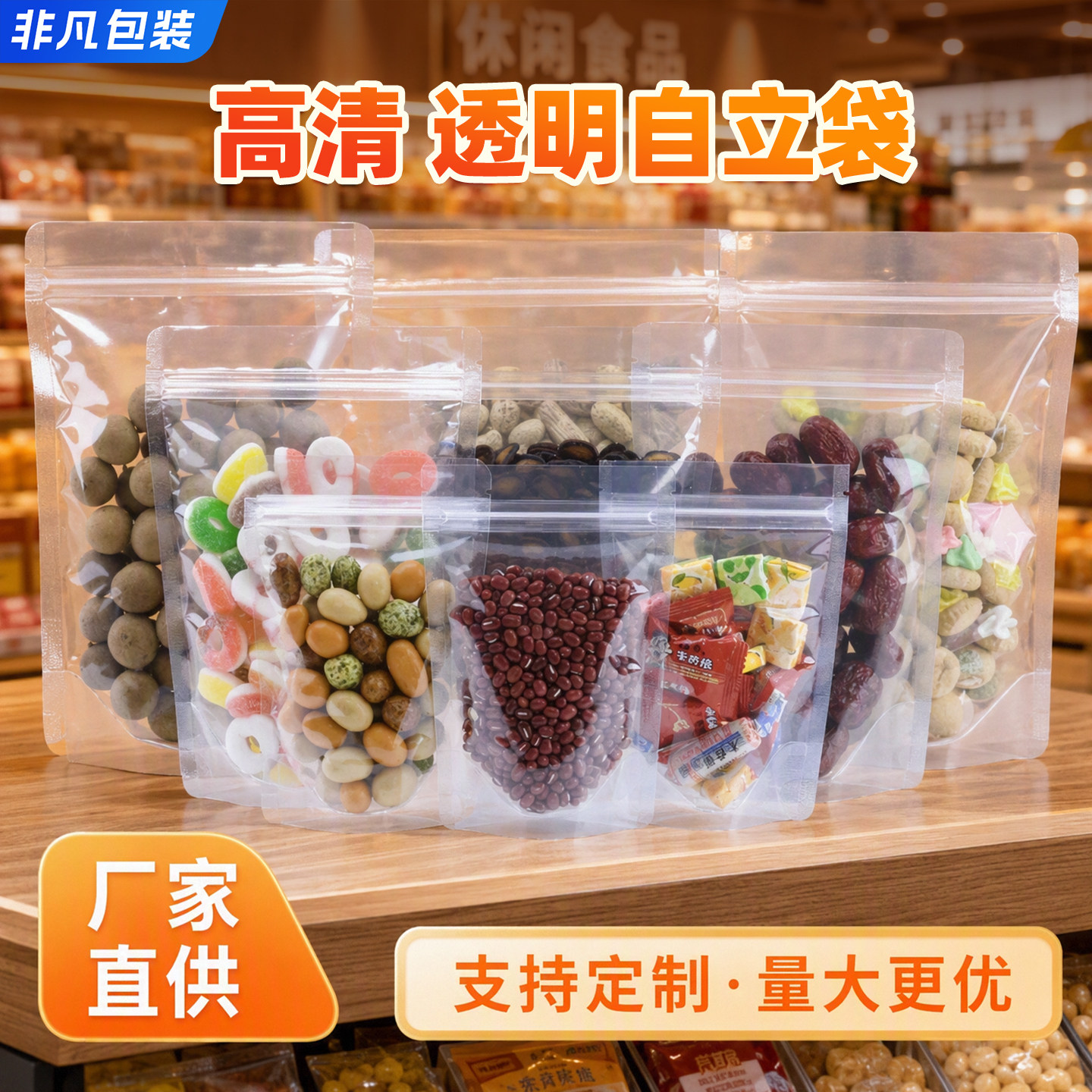透明自立袋自封袋透明包装袋干果特产袋食品袋塑料密封袋封口袋子
