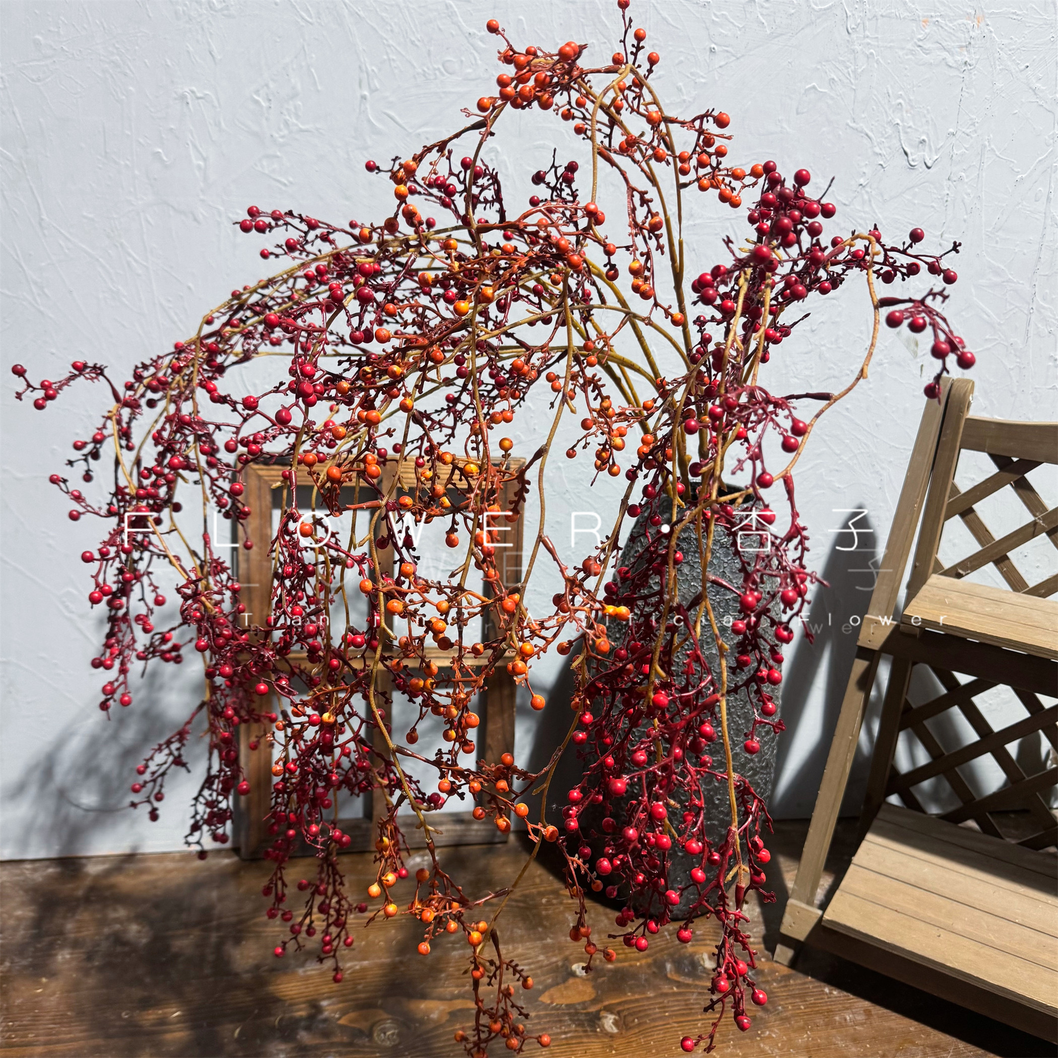 仿真花红色小果子家居客厅电视柜装饰发财果南蛇藤软装造景服装店