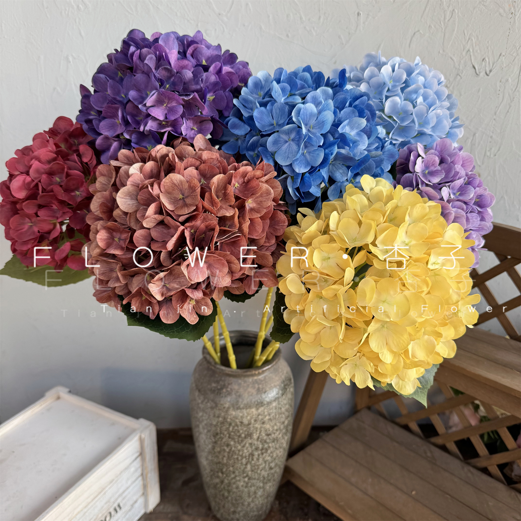 3D打印布料仿真绣球花摆设客厅餐桌装饰花艺摆件花束插花花艺设计