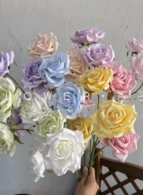 3头玫瑰仿真花婚庆婚车钻石玫瑰花墙家居装饰花艺摄影道具摆件