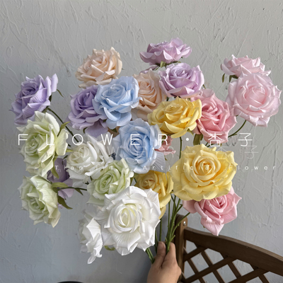 3头玫瑰仿真花婚庆婚车钻石玫瑰花墙家居装饰花艺摄影道具摆件