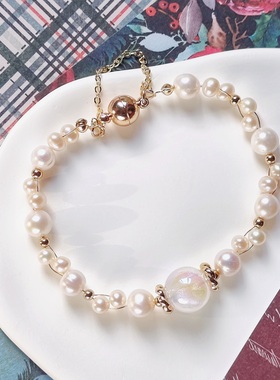 原创女珍珠彩虹小众炫彩手链ins