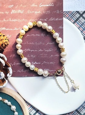 不撞款女珍珠沙金四叶草手链幸运