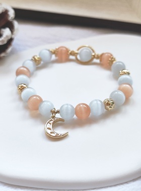原创女水晶猫眼手链月亮春天手链