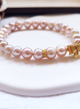 原创女珍珠金甜美蝴蝶结优雅手链