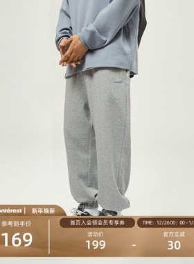 NOTHOMME 双腰头设计 潮牌灰色裤子男长裤宽松束脚加绒卫裤男