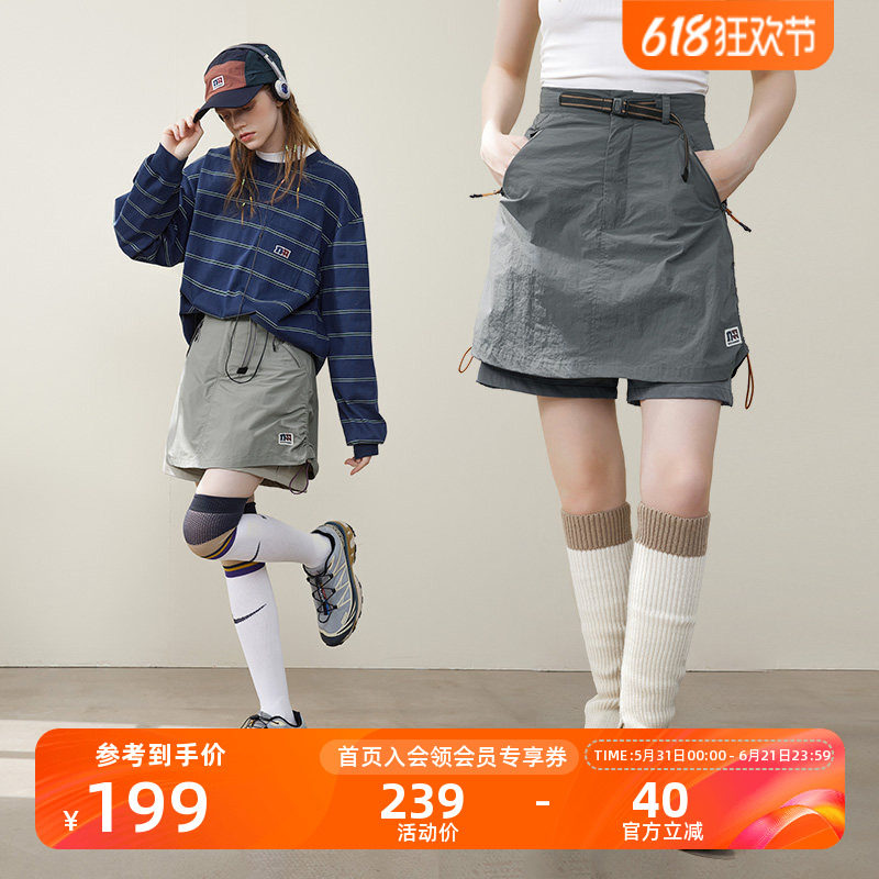 NOTHOMME 轻量户外露营抽绳短裤纯色A字短裙宽松假两件裤裙女