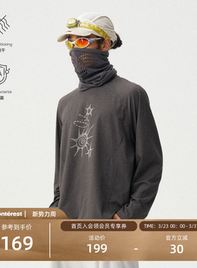 瞬时山野Monterest户外5A抗菌吸湿速干华夫格阳离子印花长袖T恤