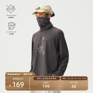 瞬时山野Monterest户外5A抗菌吸湿速干华夫格阳离子印花长袖 T恤