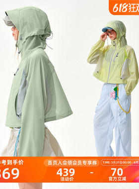 瞬时山野Monterest户外C6防泼水撞色拼接连帽防晒服短款防晒衣女