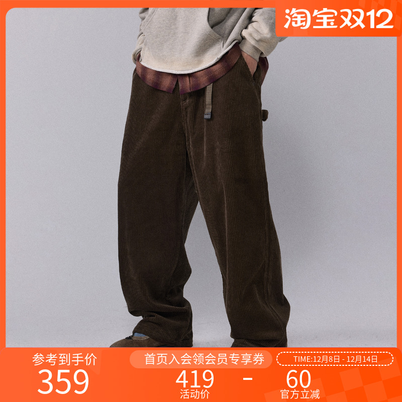 瞬时山野水洗粗坑条灯芯绒长裤