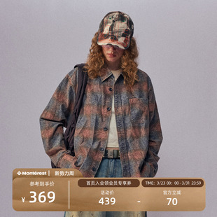 瞬时山野Monterest户外复古水洗做旧vintage印花磨毛格纹休闲衬衫