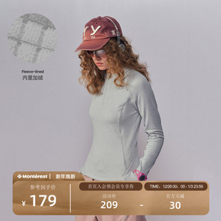 瞬时山野Monterest3A抗菌反光logo印花格子绒贴身抓绒加绒长袖 T恤