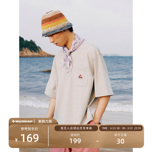 针织罗纹logo撞色绣花圆领短袖 Quiksilver联名 T恤男 Monterest