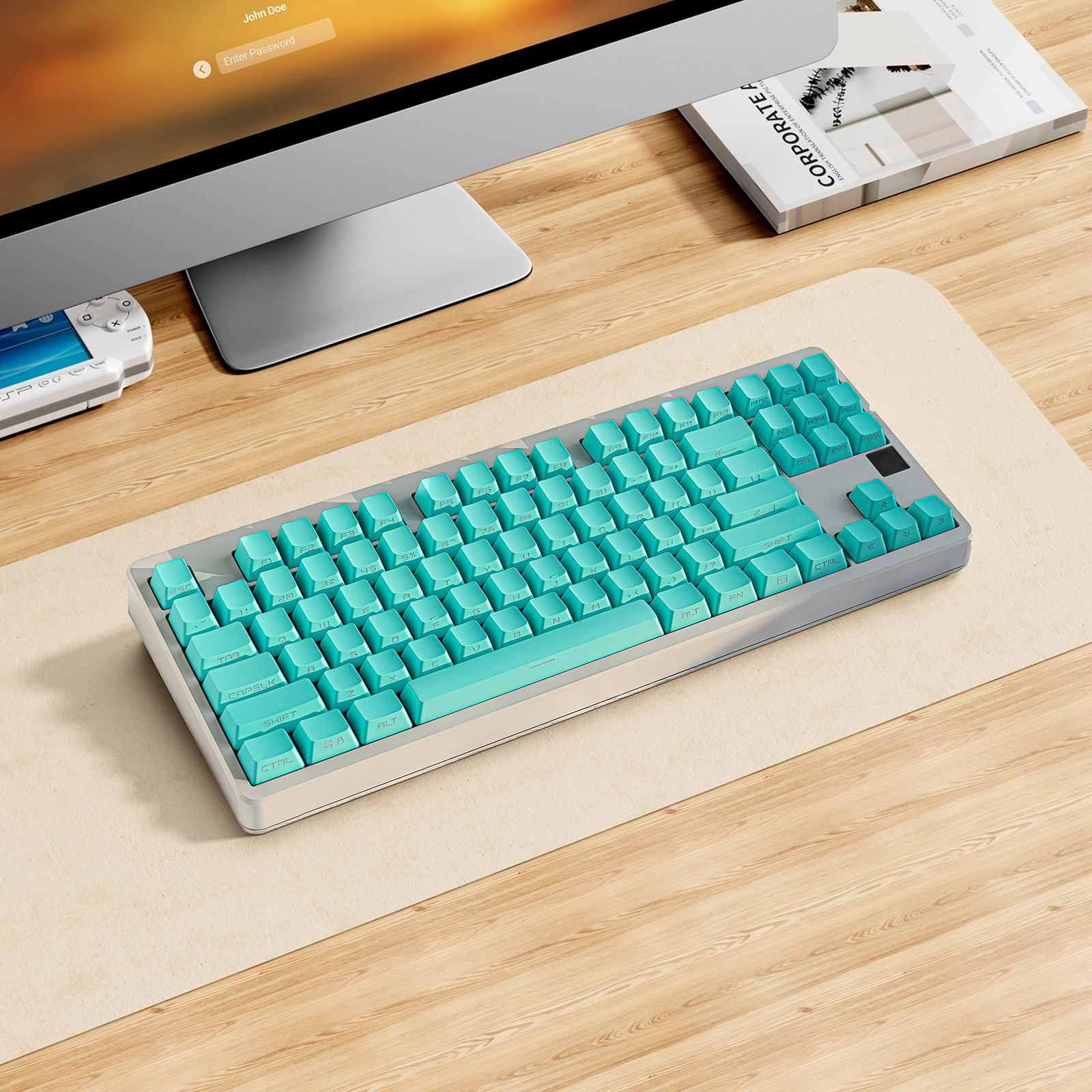 键客工场蒂芙尼蓝浅蓝色机械键盘键帽87键68客制化pbt透光OEM高度