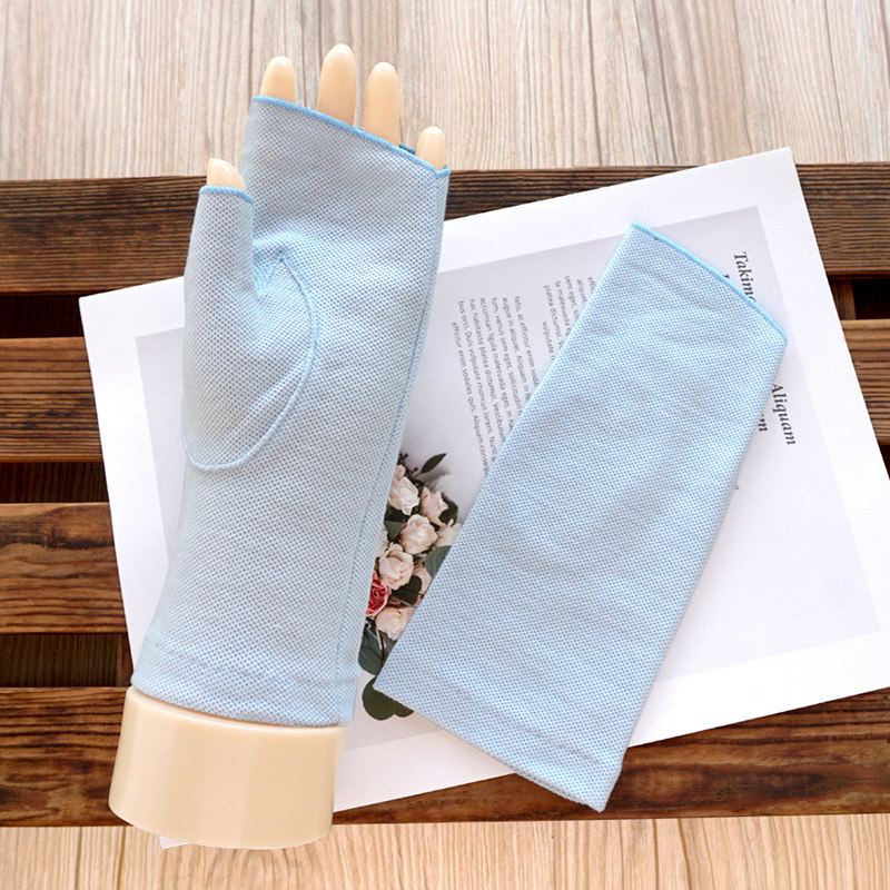 夏季女款防晒开车骑行户外露半指触摸屏手机写字薄款防紫外线手套