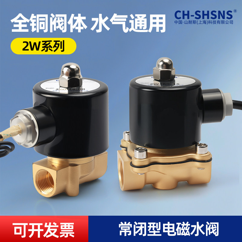 电磁水阀常闭2W铜开关进水管控制阀2分-1寸气阀24V出水电子开关阀