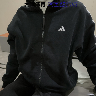 Adidas/阿迪达斯黑色百搭休闲运动徽标长袖夹克外套女款KW0654