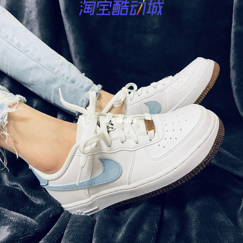 nike耐克air force 1 gs af1白蓝刺绣花卉帆布空军板鞋da3093-100