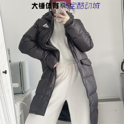 Adidas/阿迪达斯LONG DOWN男女黑色运动长款保暖连帽羽绒服KF2143