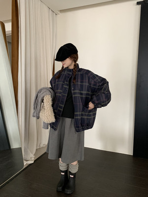 设计师格纹棉服【HZH】加厚格子大棉服定制面料日系简约12696