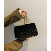 高级感小包包女2023新款 潮时尚 丝绒链条斜挎包复古百搭单肩小方包