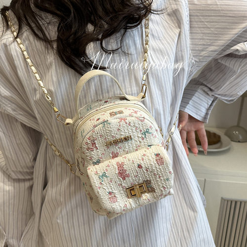 时尚通勤休闲学院风碎花双肩包