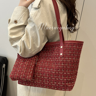 通勤呢子大包包女2025新款 简约子母旅行手提托特包 大容量单肩时尚