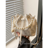 手拎珍珠水桶包女2025夏季 新中式 刺绣单肩包小众简约高级感斜挎包