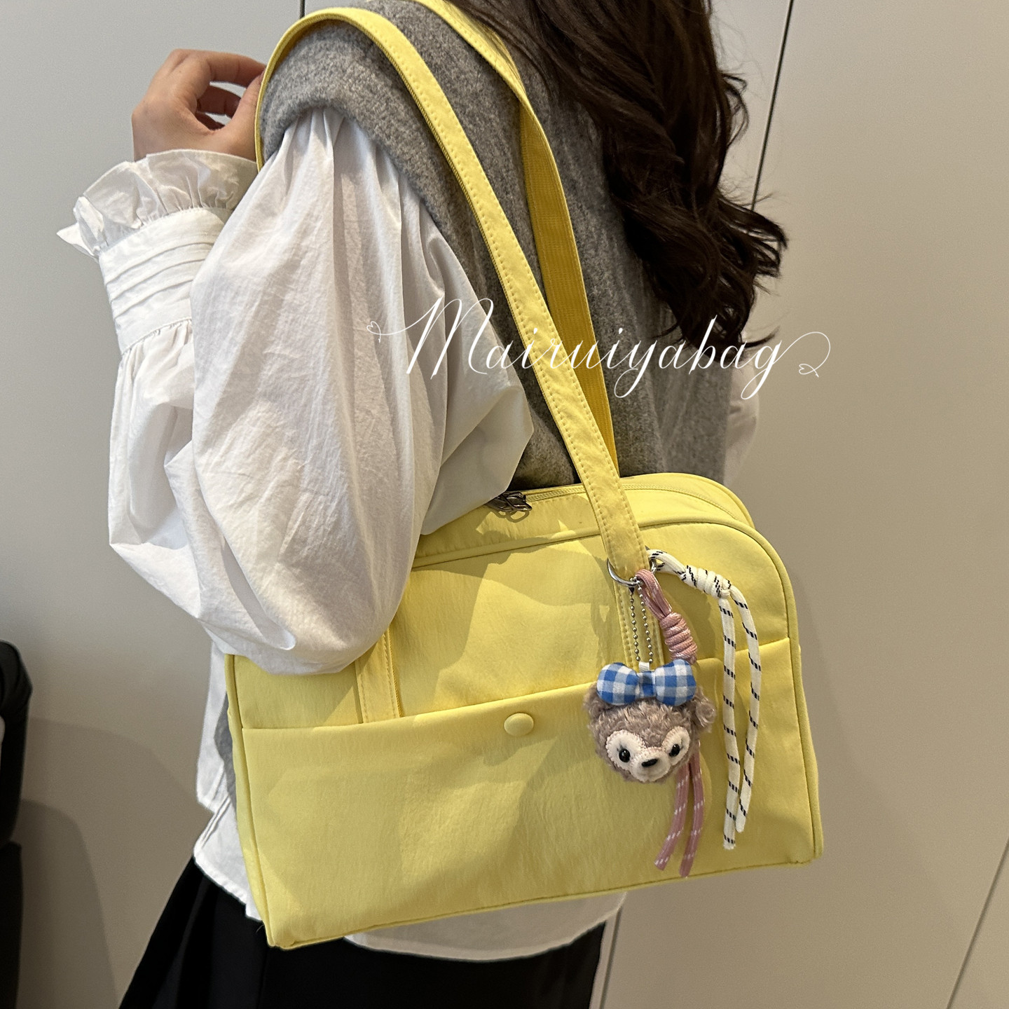 尼龙帆布休闲学院风腋下托特包