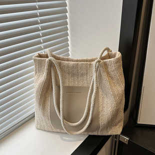 夏天草编包包女2024新款 大容量编织单肩包高级质感小众通勤托特包