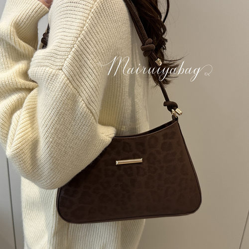 小众复古豹纹百搭流行棕色腋下包