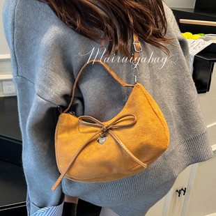 包包女手提包小拎包质感斜挎包精致小包包女式 麂皮马鞍包 2025新款