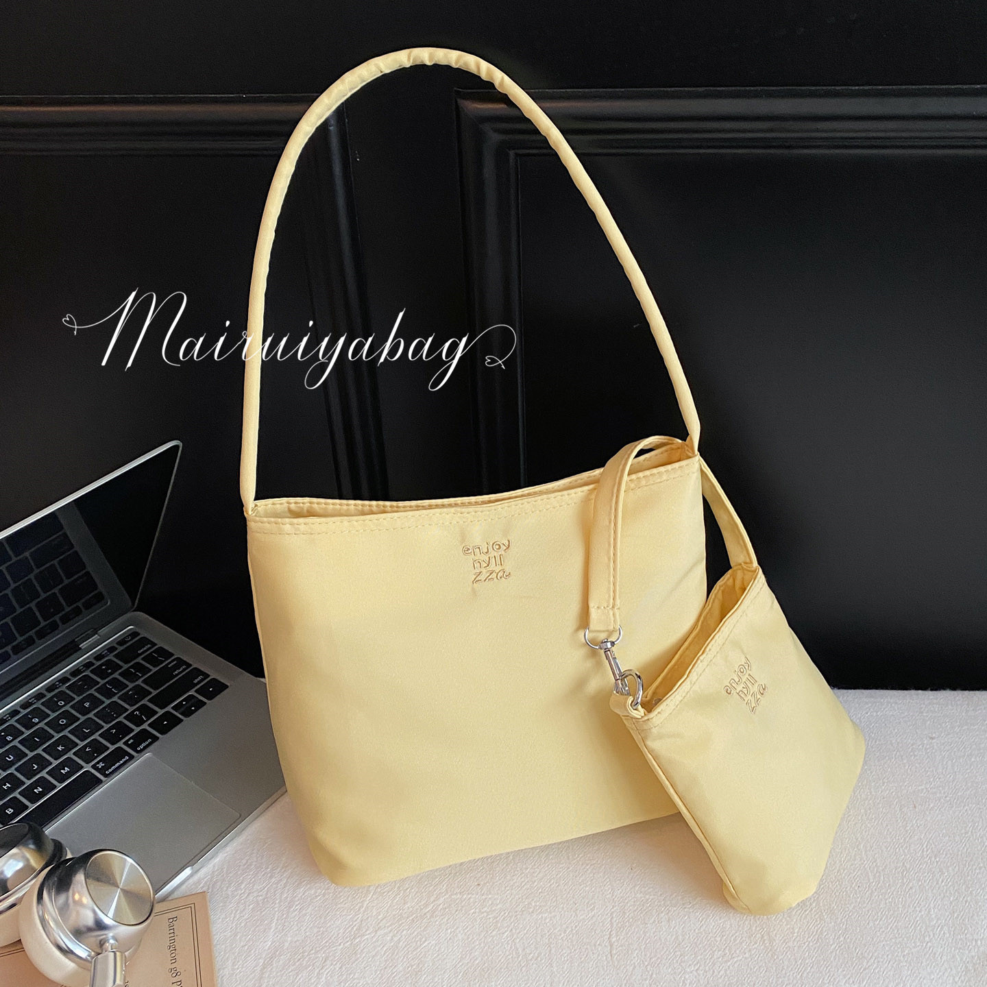 韩国休闲子母时尚刺绣尼龙水桶包