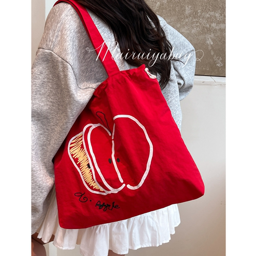 可爱红苹果ins风通勤帆布托特包