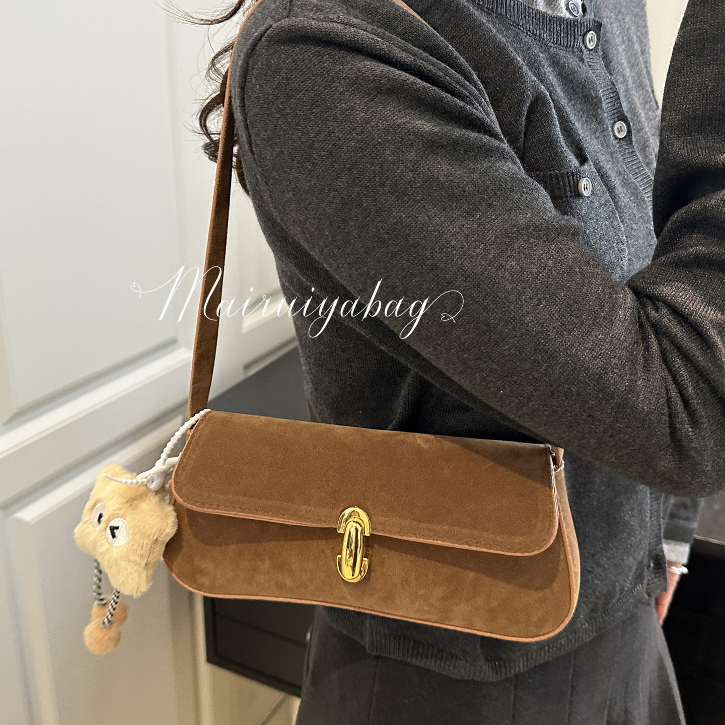 复古时尚韩国磨砂豹纹通勤腋下包