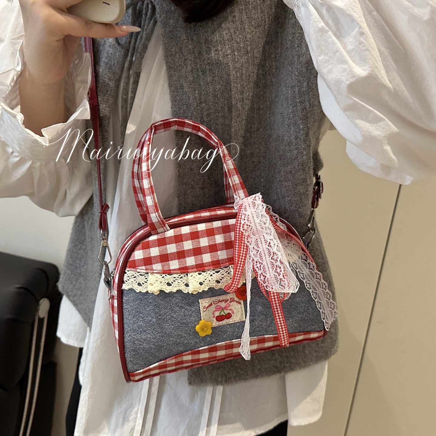 牛仔布包女夏天2025新款小众设计格子斜挎包韩版休闲手提保龄球包,箱包皮具/热销女包/男包,小方包,淘宝优惠券,粉丝福利购,淘宝优惠卷