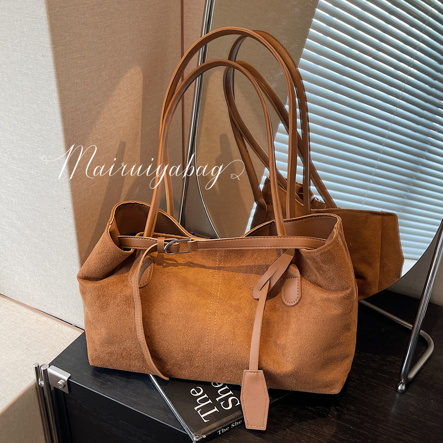 复古手提托特大容量麂皮绒通勤包