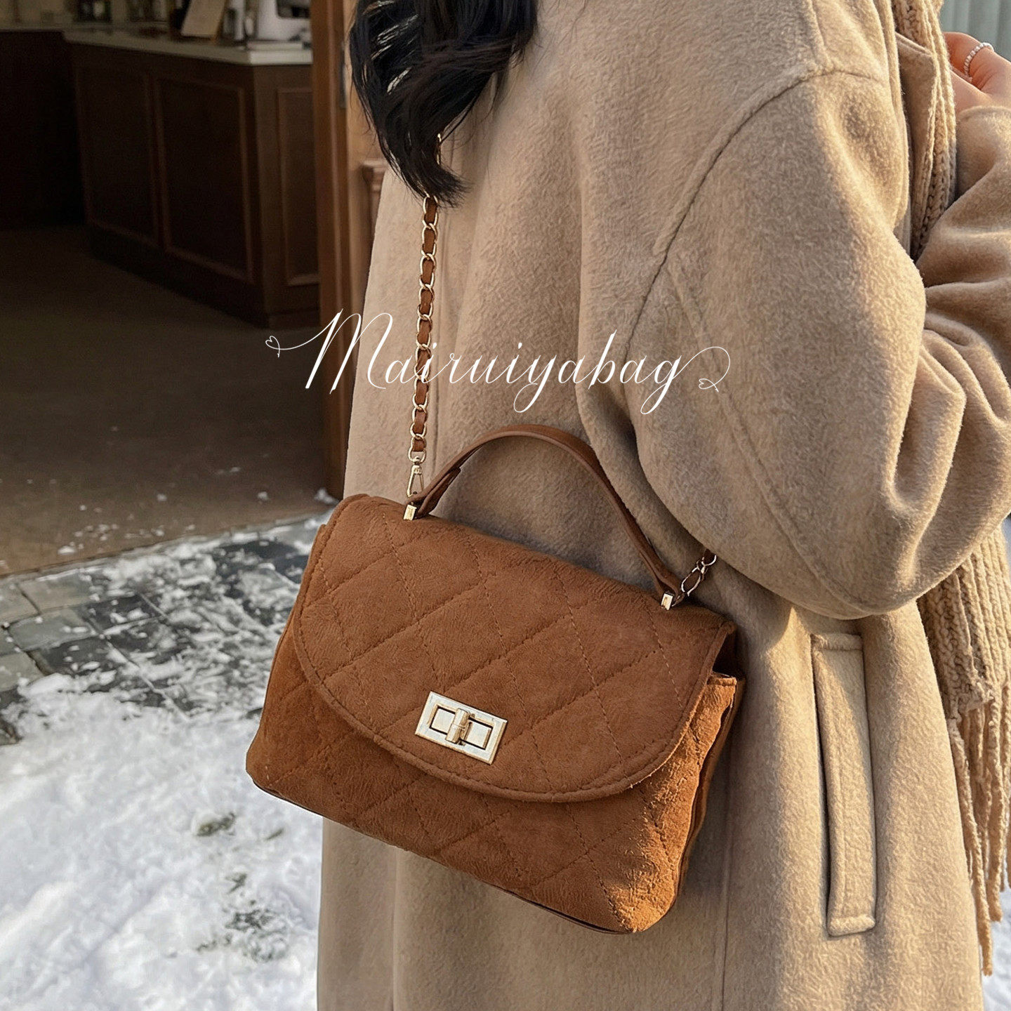 菱格链条包包女式2025新款冬季手提包高级质感复古单肩斜挎小方包,箱包皮具/热销女包/男包,小方包,淘宝优惠券,粉丝福利购,淘宝优惠卷