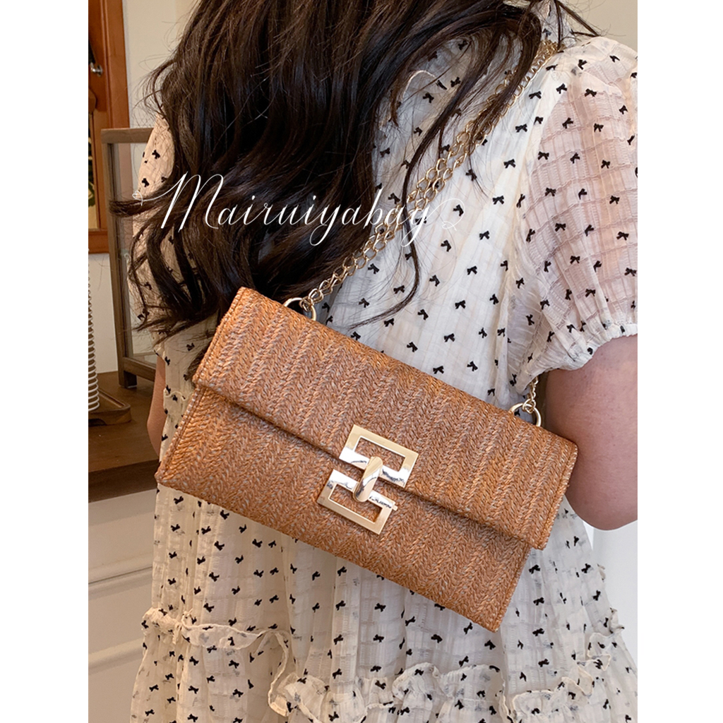 休闲度假编织链条欧美风草编包