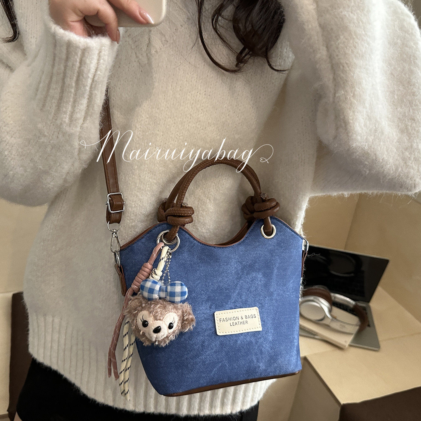 牛仔菜篮子小包包女2025新款秋冬时尚通勤水桶包高级感撞色斜挎包,箱包皮具/热销女包/男包,水桶包,淘宝优惠券,粉丝福利购,淘宝优惠卷