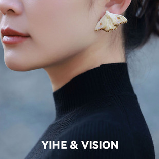 YIHE弋禾原创设计【烬霜之蛾】黄蓝飞蛾百搭独特陶瓷925银耳饰