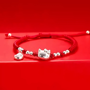 儿童手绳足银999凯蒂猫手链女情侣美乐蒂红绳纯银手串送女友礼物
