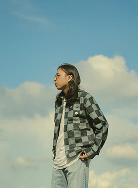Taters and Rys美式复古水洗丹宁棋盘格日系牛仔宽松夹克