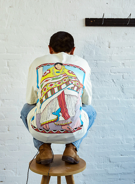 Taters and Rys美式复古印第安日系风格印花圆领潮流宽松短袖t恤