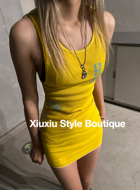 24新款春夏叠穿梵文印花修身显瘦内搭中长背心休闲上衣女纯棉潮