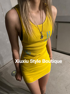 24新款 显瘦内搭中长背心休闲上衣女纯棉潮 春夏叠穿梵文印花修身