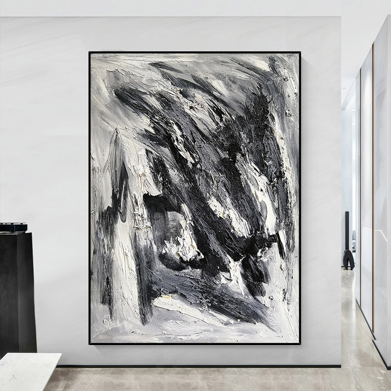 notareart手绘油画《柳暗》黑白抽象画客厅背景墙挂画玄关装饰画