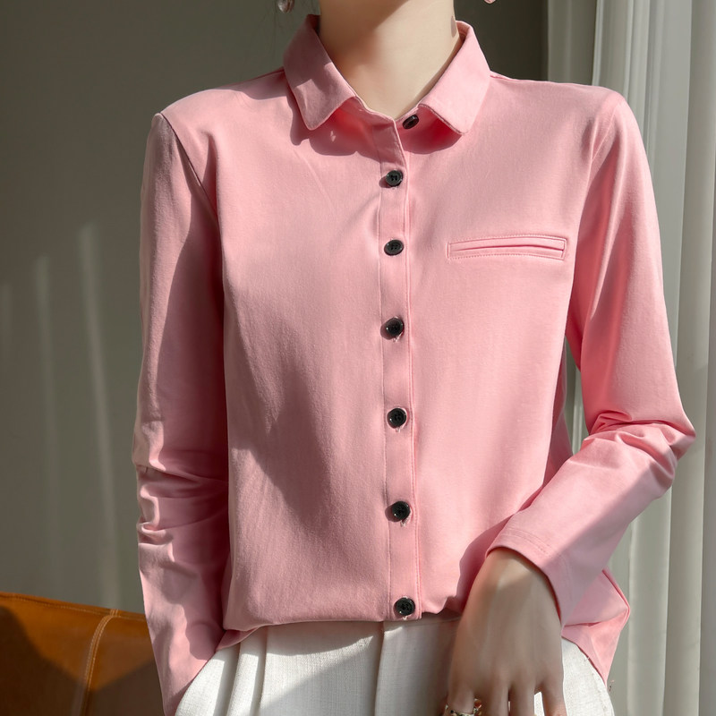 休闲春秋加厚新款纯棉衬衫外穿洋气女士衬衣纯色时尚长袖复古上衣